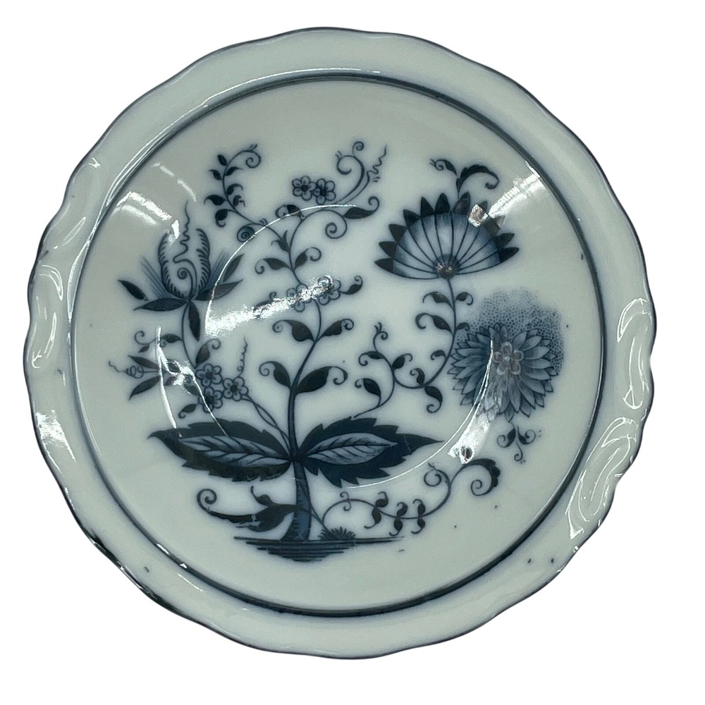 Vtg. Blue Onion Arnart Japan Porcelain Mini Nut Dish 4.75" Blue White Scalloped
